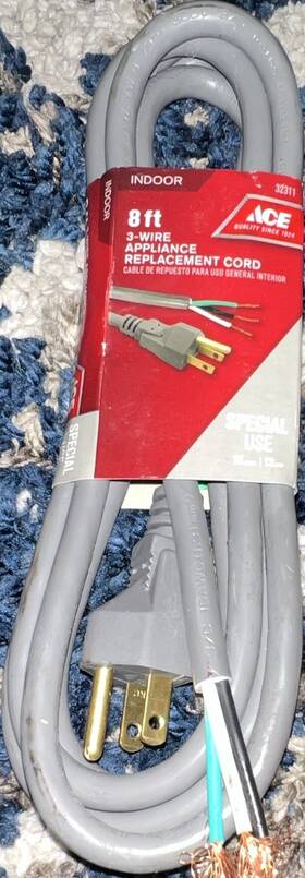 32311 Ace 3-wire Appliance Replacement Cord 8 Ft Gray Matte 125v/250v