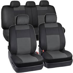 Os-409-cc-a Bdk Am Black And Charcoal Synthetic Leather Seat Covers For Car Suv