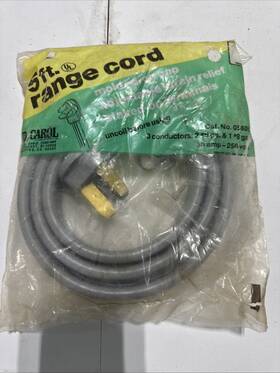 05603 Carol Cable Company Inc. 4 Ft Range Cord 3 Prong Wire 50 Amp - 250 Volt Old Stock In Package