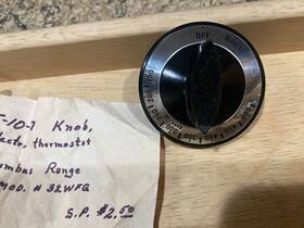 1265-10-07 Columbus Vintage Inch Gas Range Thermostat Knob