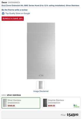 Dhdd0000cs Dacor Silver Stainless Duct Cover Extension Kit -