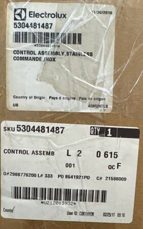 5304481487 Electrolux Control Assembly