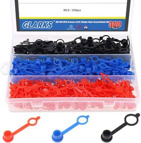 20-8517 Glarks 300pcs M6 Red M8 Yellow M10 Black Grease Zerk Fitting Caps Assortment
