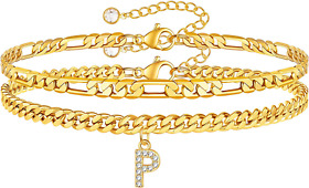 Sw-835 Gold Initial Ankle Bracelets For Women 14k Plated Charm Anklet
