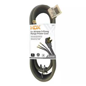 Hdx 445002090063 6 Ft. 6/3 50 Amp 3-prong Range Power Cord Grey