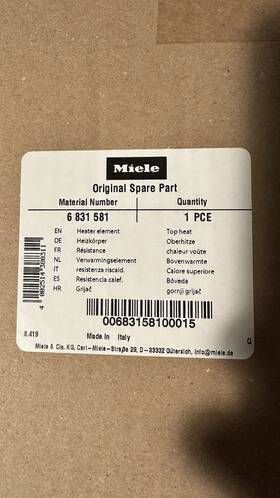 6831581 Miele Genuine Oem Heater Element