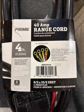 Rd821024 Prime 40amp Range Cord For Whirlpool Stoves And Ovens 4 Conductors 4ft