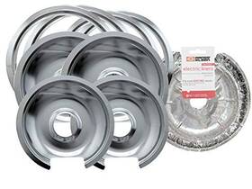 Range Kleen 601202916900 Style D Heavy Duty Chrome 4-pack Drip Pans Trim Rings 8 Foil Burner Liners