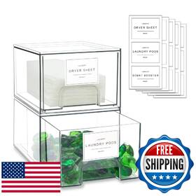 B0cz8wlhk5 Rolheit 2 Pack Laundry Room Organization Storage Drawers With Labels Clear Stackable Dr
