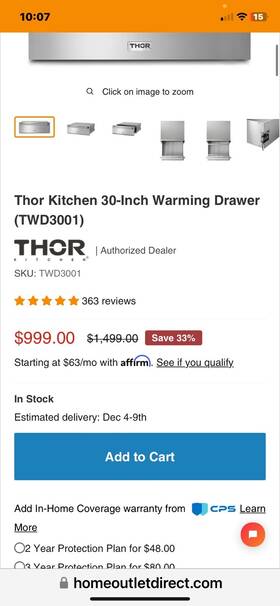 Twd3001 Thor Kitchen - 30 Inch Wide Electric Warming Oven