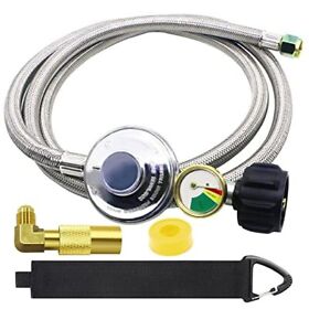 Qcc1 Upgraded 6 Ft Braided Propane Regulator And Hose With Gauge Adapte