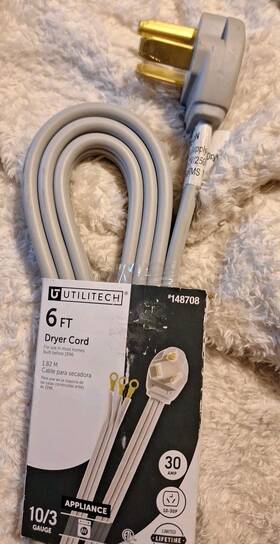 10-30p Utilitech 148708 6ft 3 Prong Gray Dryer / Range Power Cord #148708 30a 125v/250v