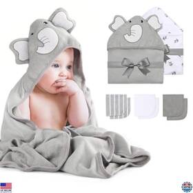 Xy01 Visit The Momcozy Store Cute Elephant Hooded Baby Towel Set - 8 Pieces Soft Bath Towels And Wash Cloths