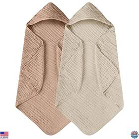 Bht-a-018 Visit The Yoofoss Store Hooded Baby Towels 2 Pack 100% Muslin Organic Cotton Soft Absorbent 32x32 Inch