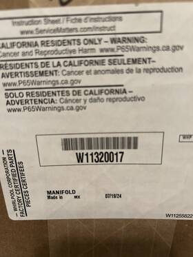 W11320017 Whirlpool 11320017 New Inch Oem Range Manifold #w11320017