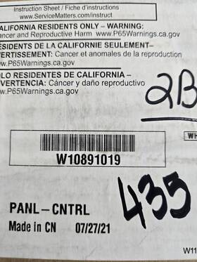 W10891019 Whirlpool Genuine Microwave Panl-cntrl