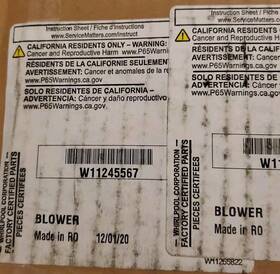 W11245567 Whirlpool W11200130 Range Cooling Fan