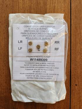 W11489399 Whirlpool New Range Oven Surface Burner Orifice Conversion Kit Lp