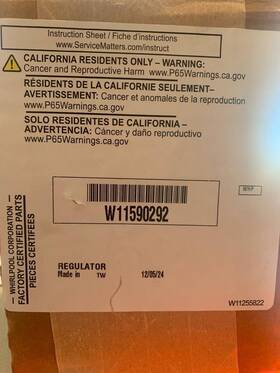 W11590292 Whirlpool Range/stove/oven Pressure Regulator New Oem