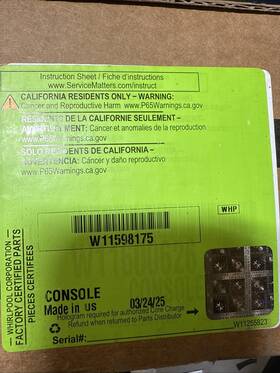 W11598175 Whirlpool Jenn Air 1598175 Wall Oven Combo Control Panel Console User Interface New Oem