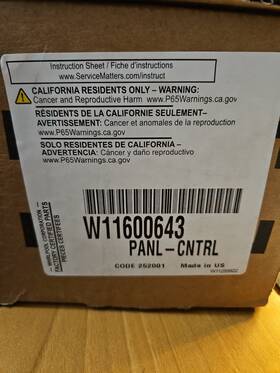 W11600643 Whirlpool Brand-new Oven Control Panel