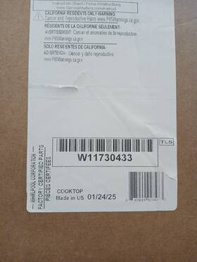 W11730433 Whirlpool W11629534 Oem Range Cooktop