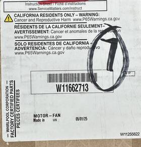 W11662713 Whirlpool Oem Genuine Microwave Vent Fan Motor Brand New