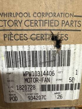 Wpw10314406 Whirlpool Genuine Oem Range Convection Fan Motor