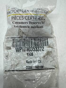 Wpw10353372 Whirlpool Genuine Oem Range Stove Oven Surface Burner Knob - Silver