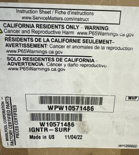 Wpw10571486 Whirlpool Igntr-surf Oem
