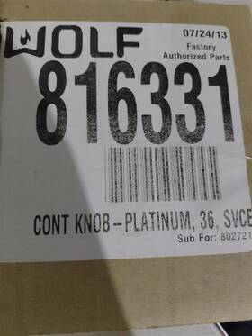 Wlf816331 Wolf Original Control Knob Platinum 802721 Fits Ct36g/p