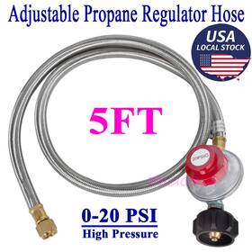 Gas-rhu-2025 Zecico 5ft High Pressure Propane Regulator Hose 20psi Adjustable Tank Bbq