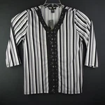 Robert Louis Top Black Stripe Women Size Lace Trim V-neck 3/4 Sleeve Blouse. Fixed Price $5.51.