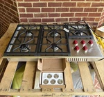 Wolf CG365P/S Gas Cooktop Burner Stainless Steel Red Knobs Tested Clean. Fixed Price $1399.95.