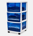 Homz 3-DRAWER Cart Organizer With Removeable Wheels, Medium, White & Blue. Fixed Price $36.85.