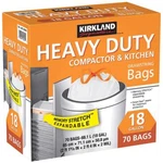 Kirkland Signature Compactor Kitchen Trash Bags, White, 18 Gallon (70 Count). Fixed Price $28.61.