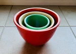 Vintage Fiestaware Nesting Mixing Bowls Set Of Red Ivory Green 1930S Art Deco. Fixed Price $350.00.