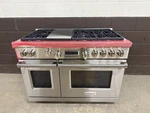 Wolf DF486G - 48" Professional Dual Fuel Range Burners + Griddle Knobs. Fixed Price $10750.00.
