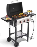 3-BURNER Propane Gas Grill With Folding Side Tables, Cast Iron Grate And. Fixed Price $149.99.