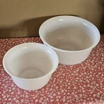 Vintage Milk Glass Nested Mixing Bowls 9.5 & 7 3/8 General Electric Texture. Fixed Price $9.00.