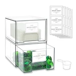 4 Pack Clear Stackable Laundry Room Storage Drawers W/ Labels. Fixed Price $71.65.