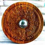 Carved Wooden Viking Shield Wall Art Norse Rune Decor Round Panel Handm. Fixed Price $149.00.