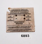 Whirlpool 8523422 Conversion Kit For Surface Burners - Partial Piece. Fixed Price $9.90.