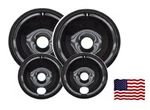 Range Stove Drip Pans Porcelain Burner Bowls 4PC Set Of 6 And 8 Made Usa. Fixed Price $21.95.