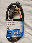 Woods 4' Dryer Cord With Prongs Extra Resistent Awg 10/4 Srdt 30 125-250 V. Fixed Price $29.00.