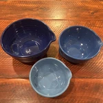 Set Of 3 Clay Art Batter Mixing Nesting Bowls Blue Hues Ribbed Spout Stunning. Fixed Price $48.98.