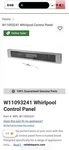 W11093241 Whirlpool Wall Oven Control Panel Assembly Stainless Oem Next Day Ship. Fixed Price $199.97.