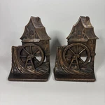 Antique Verona Bronzed Cast Iron Stone Mill Grist Water Wheel Bookends Usa Rare!. Fixed Price $150.00.