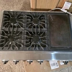 Jenn-air Stainless Steel Gas Bay Cooktop CCGP2720P With Griddle 36 Inch. Fixed Price $890.00.