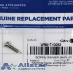 Range/stove/oven Screw WB01T10092. Fixed Price $24.99.